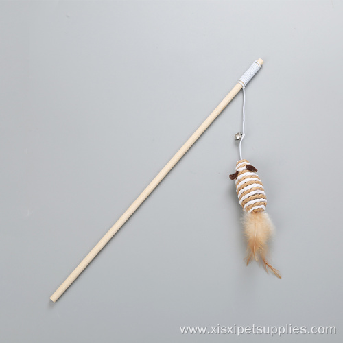 Mouse on a wooden stick feather cat toy